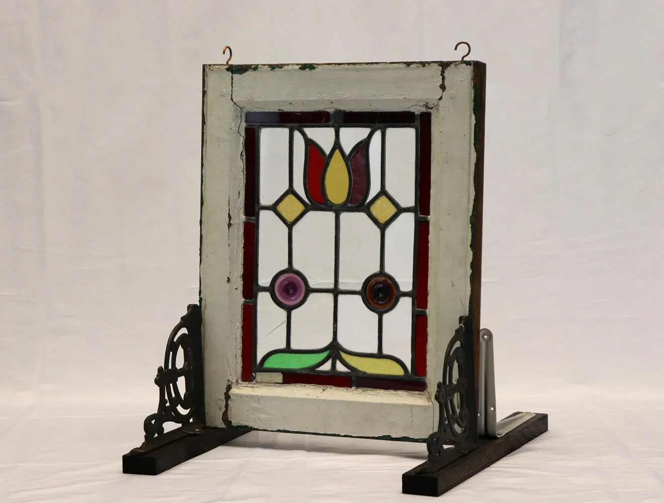 ステンドグラス｜1930年代 チューリップと丸の色ガラス 45×52cm