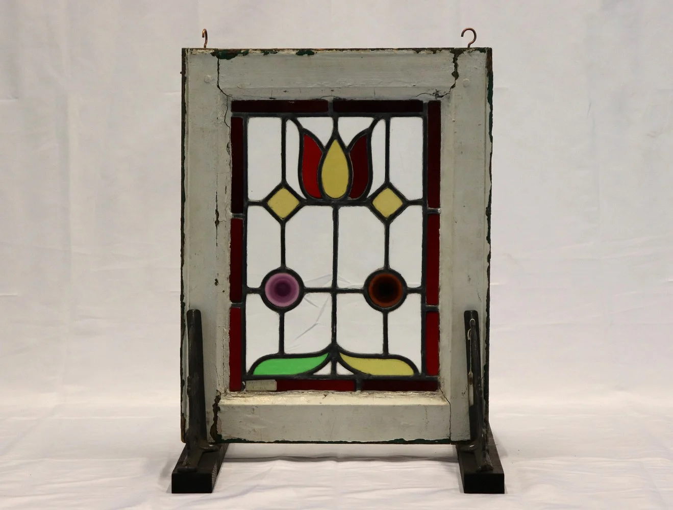 ステンドグラス｜1930年代 チューリップと丸の色ガラス 45×52cm