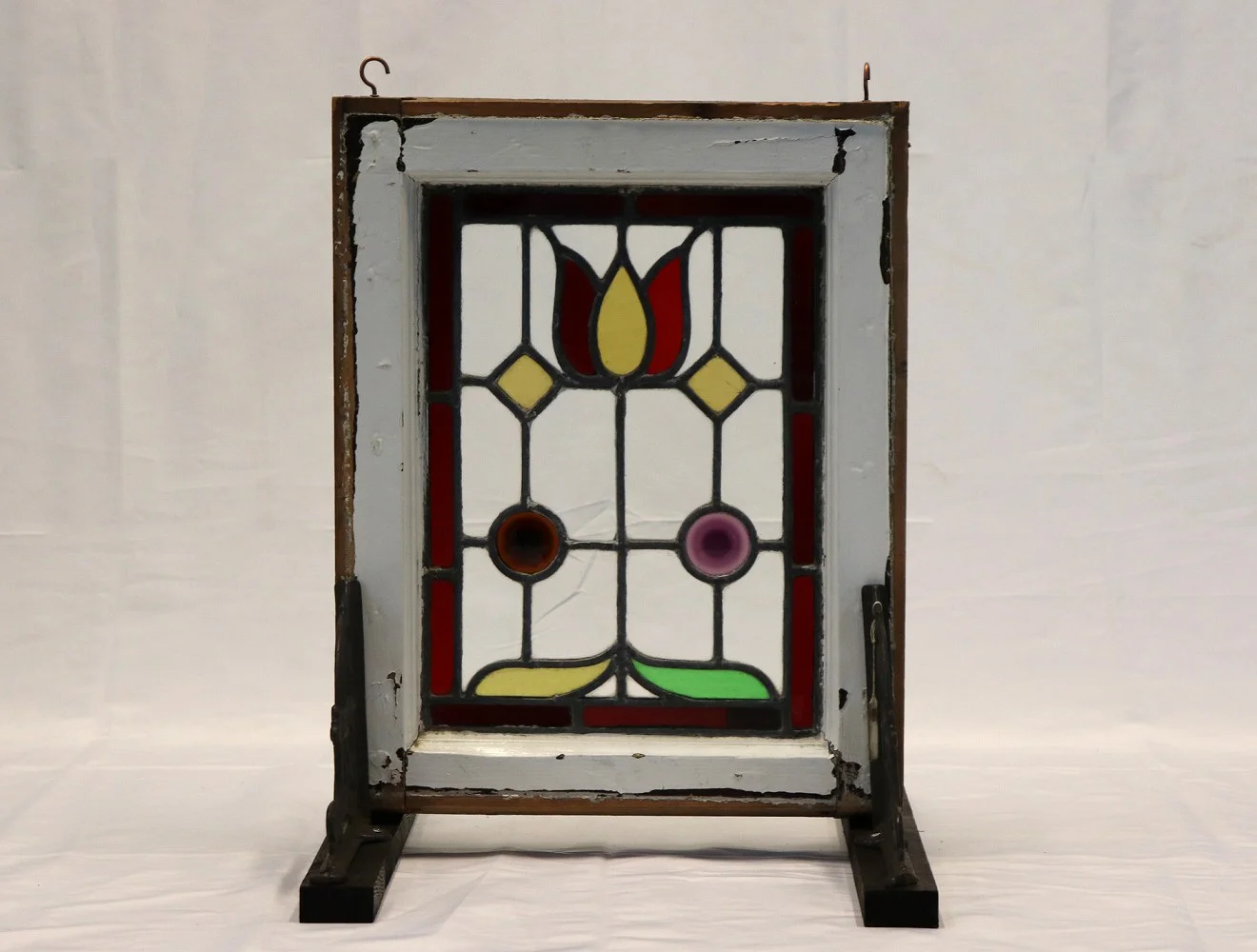 ステンドグラス｜1930年代 チューリップと丸の色ガラス 45×52cm