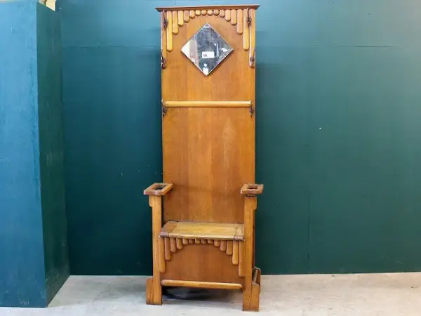 ホールスタンド｜オーク材・1930年代 ダイヤ型ミラーとベンチシート 1