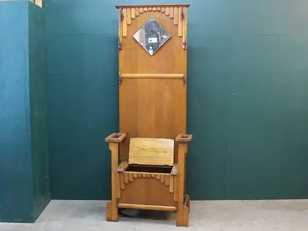 ホールスタンド｜オーク材・1930年代 ダイヤ型ミラーとベンチシート 2