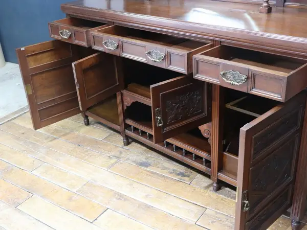 ミラーバックサイドボード｜マホガニー材・1880年代 彫刻尽くしの大型逸品 3