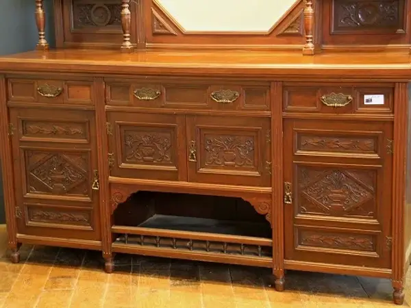 ミラーバックサイドボード｜マホガニー材・1880年代 彫刻尽くしの大型逸品 5