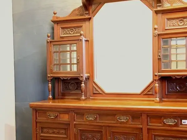 ミラーバックサイドボード｜マホガニー材・1880年代 彫刻尽くしの大型逸品 7