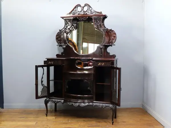 ミラーバックサイドボード｜マホガニー材・1880年代 透かし彫りのヴィクトリアン 2