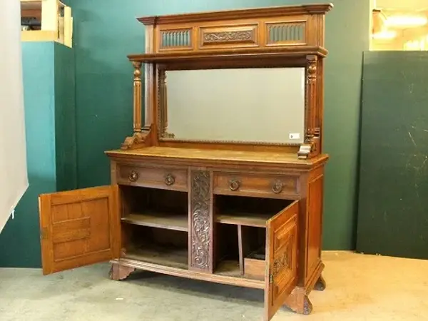 ミラーバックサイドボード｜マホガニー材・1930年代 エレガントな大型ミラー 2