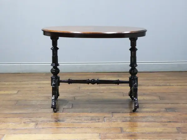 オケージョナルテーブル｜ウォルナット材・1880年代 象嵌入り楕円天板 2