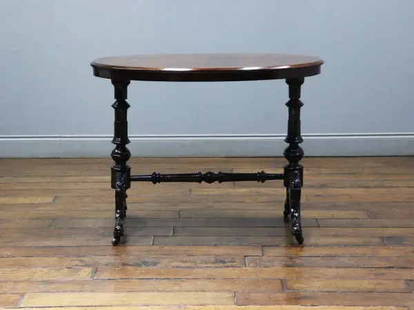 オケージョナルテーブル｜ウォルナット材・1880年代 象嵌入り楕円天板 4