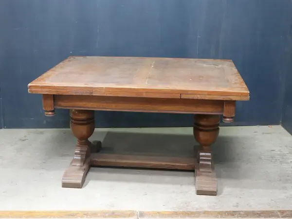ドローリーフテーブル｜オーク材・1920年代 ツインペデスタルの大型伸張式 1