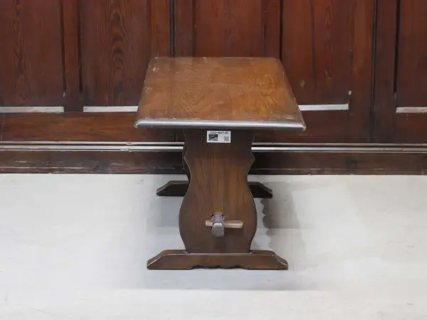 センターテーブル｜オーク材・1930年代 波型ストレッチャーのトレッスル脚 5