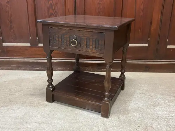 コーヒーテーブル｜オーク材・1930年代 リングハンドルの引き出し付き 1