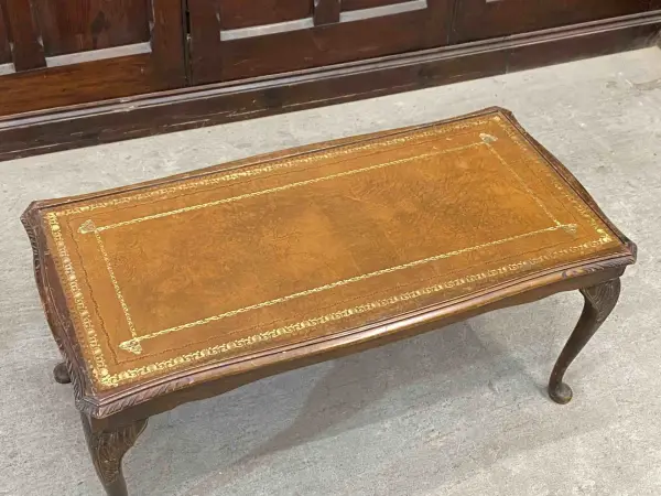 センターテーブル｜マホガニー材・1920年代 金彩レザートップの猫脚 6