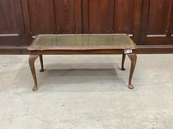 センターテーブル｜マホガニー材・1920年代 グリーンレザーの猫脚 4