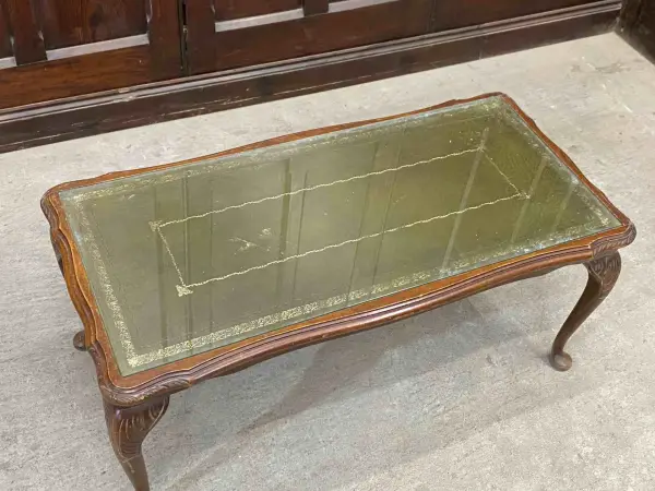 センターテーブル｜マホガニー材・1920年代 グリーンレザーの猫脚 6